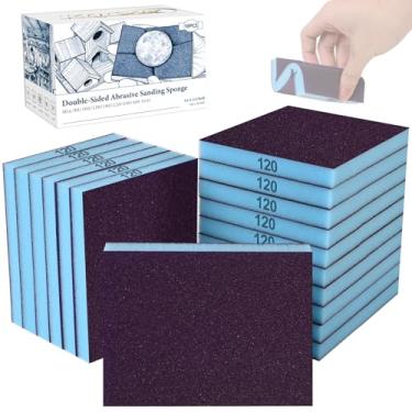 Imagem de KQCXIK Pacote com 18 esponjas de lixamento frente e verso, blocos de lixamento secos úmidos 120 grãos laváveis pacote sortido de esponja para móveis de madeira curvada pintura drywall metal