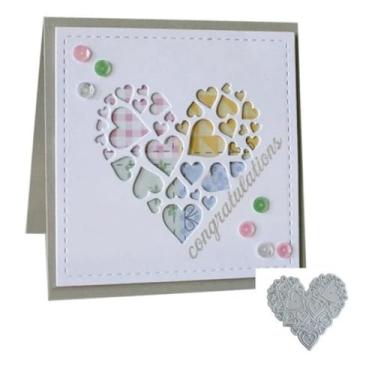 Imagem de Matrizes de corte de coração Love para fazer cartões, moldura de casamento de coração vazado, cortes de metal para scrapbooking faça você mesmo, papel decorativo em relevo (tamanho grande)