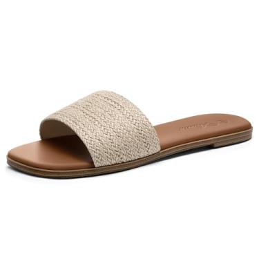 Imagem de Athlefit Sandálias rasteiras femininas de verão, ráfia, bico quadrado, confortável, elegante e casual para viagens na praia, Raffia natural, 34