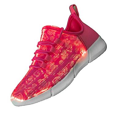 Imagem de PYYIQI Tênis de fibra óptica LED que acende para mulheres e homens, tênis luminosos para festivais, Natal, Halloween, festa de ano novo com carregamento USB, branco, rosa, 6.5 Women/6 Men