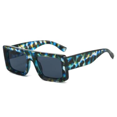 Imagem de Óculos de Sol UV400 - Armação Pequena com Rebites e Lentes Degradê para Homens e Mulheres, Ideais para Esportes ao Ar Livre, Corrida e Ciclismo, Estampa de Leopardo Azul e Preta