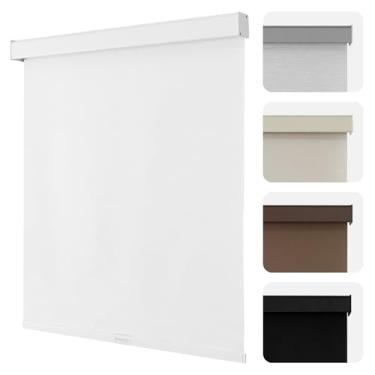 Imagem de Joydeco Persianas de rolo 100% blackout sem fio para janelas, persianas free-stop, proteção UV, persianas de tecido natural para casa e escritório, capa de alumínio à prova de luz (56 cm L x 190 cm A