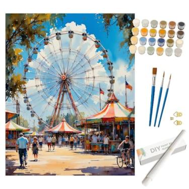 Imagem de Kit de pintura de carnaval por números para adultos - Pintura DIY de roda gigante e Fairground enrolada em tela 40,6 x 50,8 cm, conjunto de tinta acrílica, adequado para iniciantes, arte para