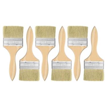 Imagem de HARFINGTON 6 pincéis de pintura de cerdas planas de 7,6 cm com cabo de madeira para pintura de arte faça você mesmo, móveis, gabinete, cercas, deck, parede, porta, branco,