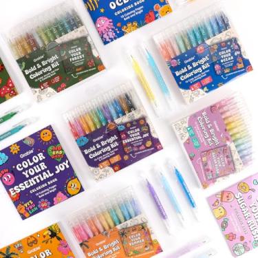 Imagem de Grabie Conjunto de 5 temas, kit de colorir ousado e brilhante, 60 canetas de gel de acrílico e livro de colorir, canetas de gel coloridas de ponta média, caneta de tinta de gel acrílica de cores