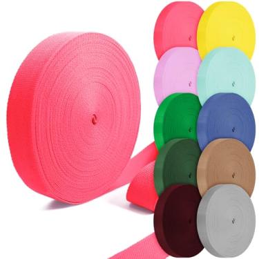 Imagem de Grosun Correias de algodão 2,5 cm, 3,8 cm, 5 cm, 5,08 cm, tiras de lona para bolsas, 10 60 cm, 3,3 metros de algodão e poliéster (rosa fluorescente, 2,5 cm x 3,3 jardas)