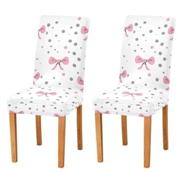 Imagem de SEHANY Conjunto de 4 capas de cadeira com laço de bolinhas rosa para sala de jantar, elástico, removível e lavável, para cozinha, hotel, festa, Natal