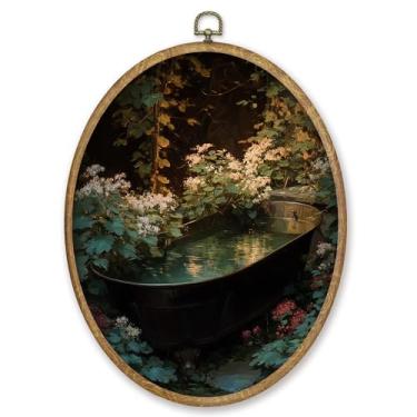 Imagem de CGBHW Decoração de parede oval botânica rústica para banheiro, impressões em tela de banheira vintage temperamental, decoração de parede Dark Academia Farmhouse para casa, cozinha, banheiro, banheiro