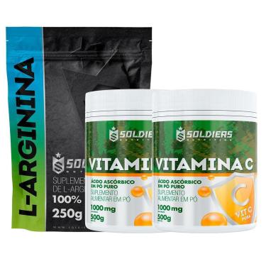 Imagem de Kit: 2 Vitaminas C Em Pó 500g + Arginina 250g - 100% Pura Importada - Soldiers Nutrition-Unissex