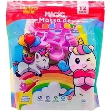 Imagem de Massinha de Modelar 12 cores com Moldes e acessórios unicórnio 300g - 