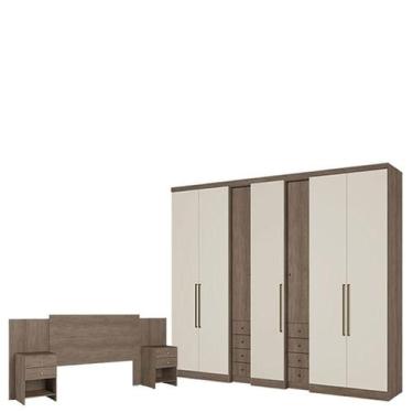 Imagem de Guarda Roupa Casal Absolut Clear 7 Portas Rustic Off White e Cabeceira
