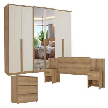 Imagem de Guarda Roupa Casal Valência 6 Portas Full Glass Capuccino Off White co