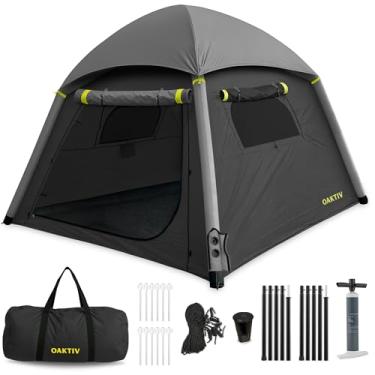 Imagem de Oaktiv CloudCamp – Barraca de acampamento inflável – barraca de ar para 6 pessoas com proteção UV, tecido Oxford impermeável, barraca de glamping de configuração rápida – bateria e bomba manual