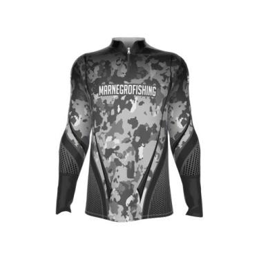 Imagem de Camiseta Mar Negro Peixe Pesca Proteção Solar 50+ Com Luvinha Tucunaré