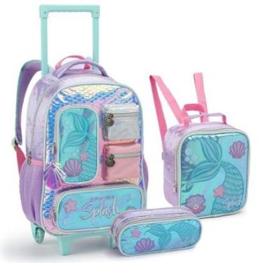 Imagem de Kit Mochila de Rodinhas Lancheira Estojo Juvenil Sereia-Feminino