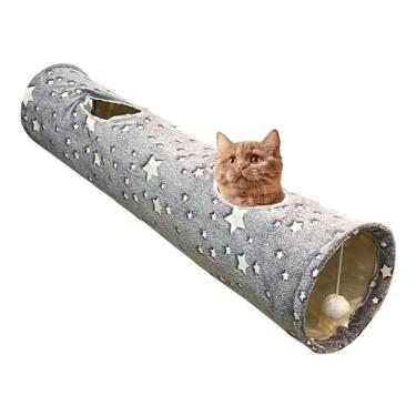 Imagem de Túnel para Gatos Plegável Brinquedo Interativo Divertido e Coelhos de Tela Oxford Grande com Buracos Olho Fluffy Glow-in-the-Dark Companheiro Brincadeira Indoor