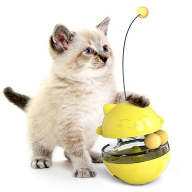 Imagem de Siwoted gato tratar bola brinquedo janela transparente alimentação lenta educacional pet deleite dispensador bola cão quebra-cabeça brinquedo com provocação vara (Amarela)