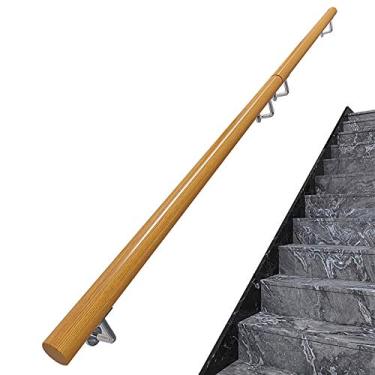 Imagem de AkosOL Corrimão de 0,3 m - kit completo. Corrimão/corrimãos redondos de madeira maciça para escadas, alças antigas antiderrapantes interiores de vila, cerca de corredor de acesso familiar, 4 m