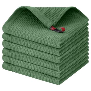 Imagem de Homaxy Panos de prato 100% algodão Waffle Weave - Pacote com 6 panos de prato macios e absorventes - 30,5 x 30,5 cm panos de prato de secagem rápida - Verde grama
