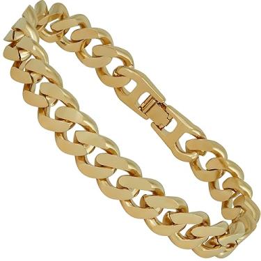 Imagem de LIFETIME JEWELRY Pulseira masculina de corrente de elos cubanos Miami Curb de 12 mm banhada a ouro 24 k, Medium (7"), Large (8") & Extra Large (9"), Metal, Não aplicável,