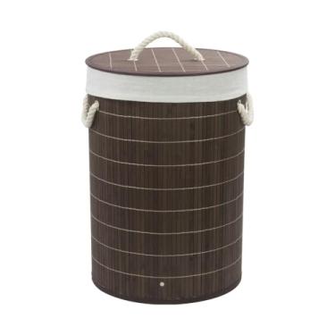 Imagem de Mimo Style Cesto Redondo com Tampa em Bambu Escuro - Organização Elegante e Durável