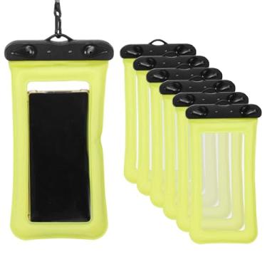 Imagem de PATIKIL Bolsa de telefone à prova d'água flutuante sem pia bolsa seca universal para celular à prova d'água para caiaque, praia, natação, caminhada, amarelo