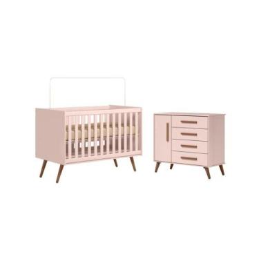 Imagem de Kit Quarto de Bebe Retro Berço e Sapateira Marbella Rosa - Mais de Cas