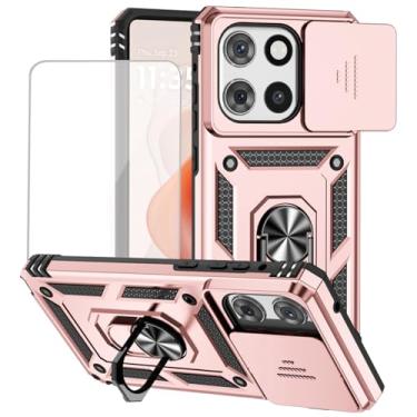 Imagem de Vokuha Capa para Motorola Moto G Stylus 5G 2025 Capas com protetor de tela de vidro temperado e capa deslizante para câmera, anel de rotação de 360° Capa para Motorola Moto G Stylus 5G 2025 ouro rosa