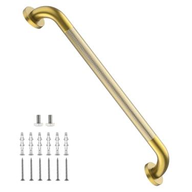 Imagem de Barra de apoio dourada escovada de 61 cm, barra antiderrapante iHansee para banheiro com aderência serrilhada, corrimão de segurança de aço inoxidável para banheira, guidão de chuveiro montado na