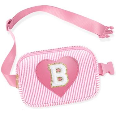 Imagem de Pochete infantil para meninas, bolsa tiracolo com inicial rosa, 4, 5, 6, 7, 8, 9, 10, 11, 12, 13 anos, ideias de presente de aniversário para meninas, rosa, B