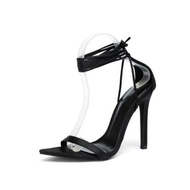 Imagem de Smyble Sandálias femininas modernas de salto alto, sandálias luxuosas de salto alto, bico aberto, sandálias stiletto pretas sexy com laço no tornozelo, sandálias modernas de bico fino para festas