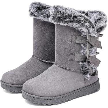 Imagem de Uoidru Botas de neve femininas antiderrapantes até o meio da panturrilha para inverno com forro de pele sintética botas de neve femininas confortáveis, Cinza, 38