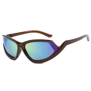 Imagem de Óculos de Sol Degradê Feminino Punk Masculino para Esportes ao Ar Livre, Corrida e Ciclismo, Cor Café e Dourado