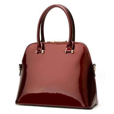 Imagem de Rullar Bolsa feminina brilhante com alça superior, bolsa de ombro de couro sintético envernizado, Borgonha, One Size