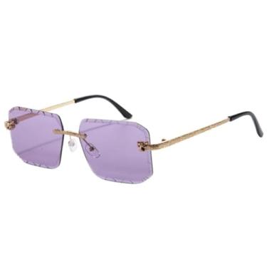 Imagem de VFDHN Óculos de Sol Femininos com Armação Sem Aro e Bordas Recortadas, Hastes Metálicas Torcidas com Lentes Espelhadas e Cor Oceano, Estilo Street Shot (T22155-C6)