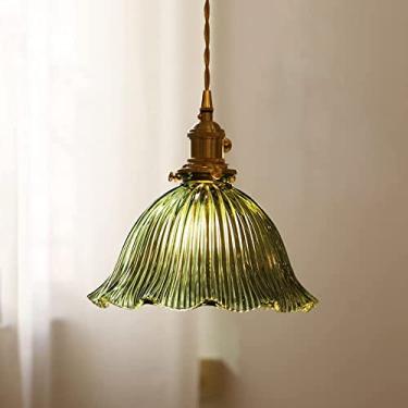 Imagem de Luminária pendente retrô para pia de ilha de cozinha E27, estilo antigo, com padrão geométrico, lustre de vidro decorativo, mini luminária de teto para quarto, sala de jantar ou loft (verde,