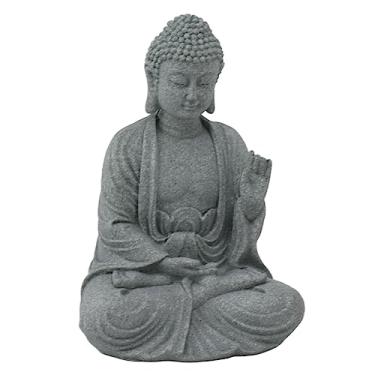 Imagem de BAFOVY Estátua de Buda, Escultura de Arenito Verde para Decoração de Casa, Ornamento de Sala de Meditação, Decoração de Pátio de Sala de Estar, Acessório de Paisagem de Tanque de Peixes (7135K-02)