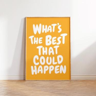 Imagem de Pôster em tela com citação What's The Best That Could Happen, amarelo, citação edificante, impressão, pintura de arte de parede para casa, quarto, escritório, decoração sem moldura