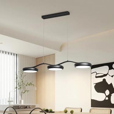 Imagem de Luminária pendente LED redonda para ilha de cozinha, sala de jantar, com intensidade regulável e controle remoto. Ideal para mesa de jantar, cozinha, escritório, bar ou loja. Altura ajustáve