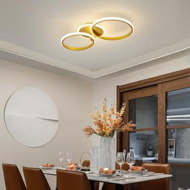 Imagem de Luminária de teto dourada para quarto, sala de estar, LED dimerizável com controle remoto, 3000-6000K, moderna e minimalista, circular, para sala de jantar, apartamento, hall de entrada, com