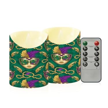 Imagem de Wassud Pacote com 2 velas venezianas sem chama de carnaval com controle remoto, velas realistas cintilantes com temporizador, velas decorativas para Natal, casamento, festa, decoração de casa pequena