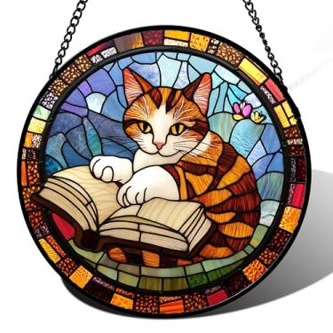Imagem de DASTOLL Vitral para pendurar gato pequeno lendo 25 cm - porta de jardim, cozinha, marquise, apanhador de sol, decoração de casa, aniversário para animais de estimação perdidos, mãe, avó, homem, mulher