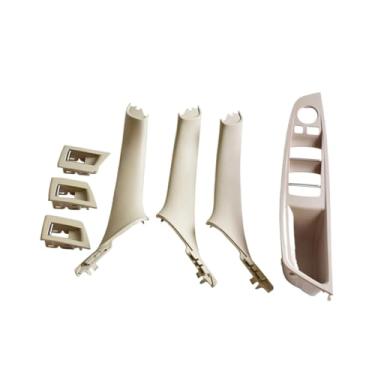 Imagem de 7 pçs volante à direita rhd Compatível com bmw série 5 f10 f11 520 525 preto interior do carro maçaneta da porta painel interno puxar guarnição capa braço(Model B Beige White)