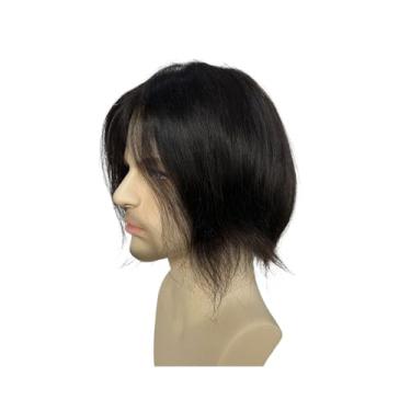 Imagem de Aplique de testa Peruca de sistemas substituição cabelo humano para homens peruca mono laço superior com plutônio em torno 9 polegadas(1B Color)
