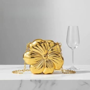 Imagem de Porta-moedas de metal com flores, mini clutch noturna para mulheres, bolsa transversal criativa de liga rígida, bolsa de mão de festa para presente