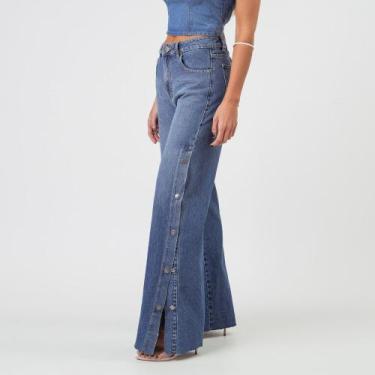 Imagem de Calça Jeans Wide Botões Laterais Azul Médio - Bloom, 38