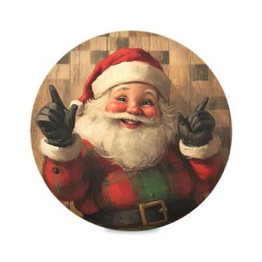 Imagem de STAYTOP Jogo americano redondo de Papai Noel feliz 6 peças, tapetes de mesa antiderrapantes fáceis de limpar para decoração de mesa de festa de churrasco em casa