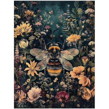 Imagem de Axquilon Kits de arte de diamante de abelha para adultos – Kits de pintura de diamantes de flores para adultos iniciantes, faça você mesmo 5D para decoração de parede de casa 30 x 40 cm