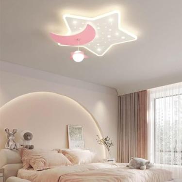 Imagem de Luminária de teto LED infantil criativa em formato de estrela, com cúpula de ferro e acrílico azul/rosa, ideal para quarto de menina ou menino, decoração para jardim de infância e quarto inf