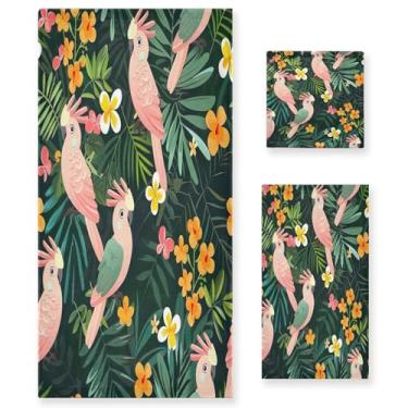 Imagem de xigua Conjunto de toalhas de banheiro de pássaros e flores absorvente macio 3 peças toalha de banho toalha de mão toalhas decorativas para banheiro, academia, hotel, praia, piscina